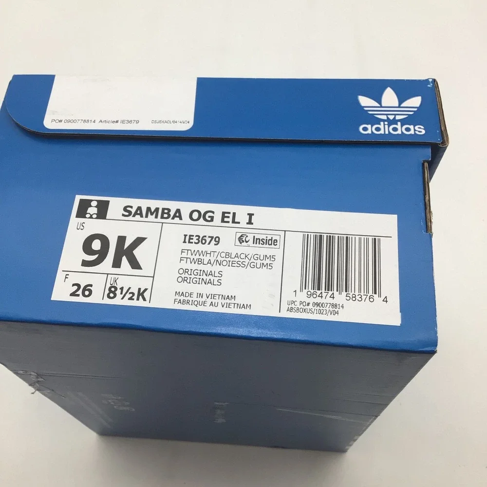 Adidas Samba OG EL I Kids White Black Gum Sneakers IE3679 Size 9K NEW